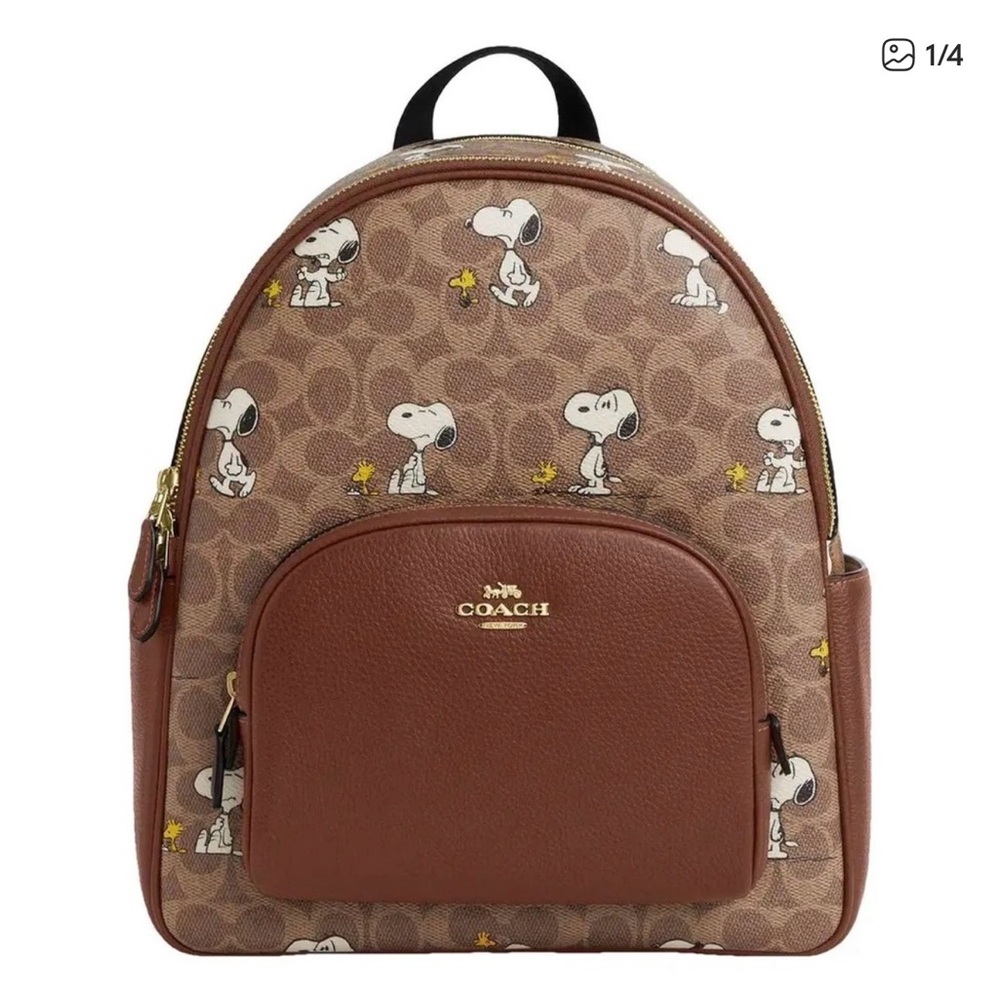 Coach Brown Backpack with Snoopy Print